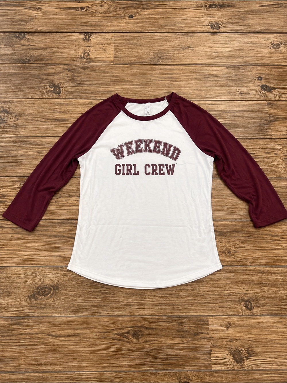 Freeze White and Maroon "Weekend Girl Crew" Raglan Tee